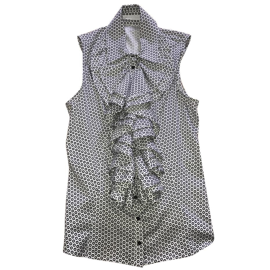 Anne Fontaine Geometric Monochrome Frill Sleeveless Blouse