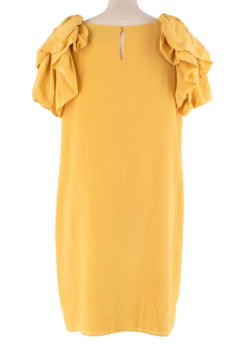 Valentino Yellow Ruched Shoulder Silk Dress