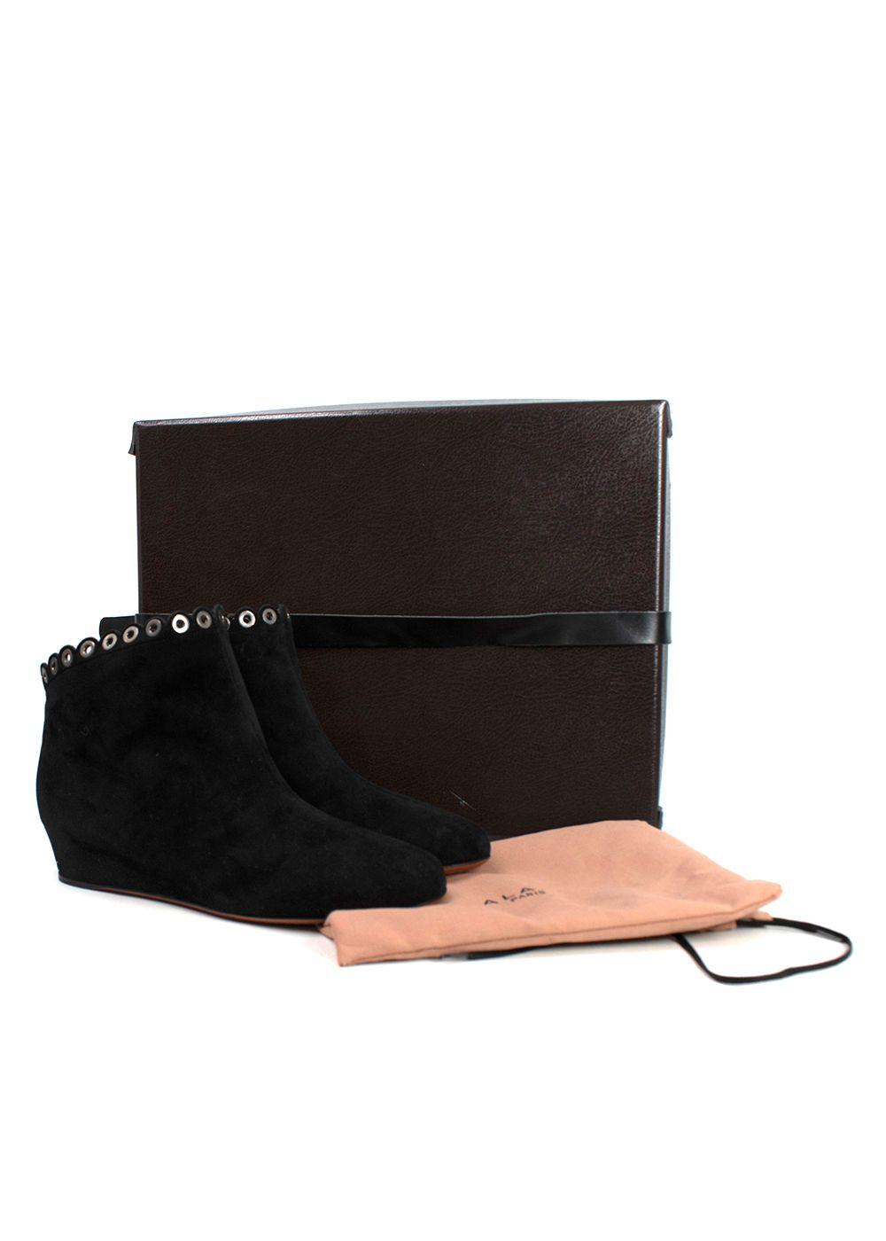Alaia Black Suede Concealed Wedge Ankle Boots