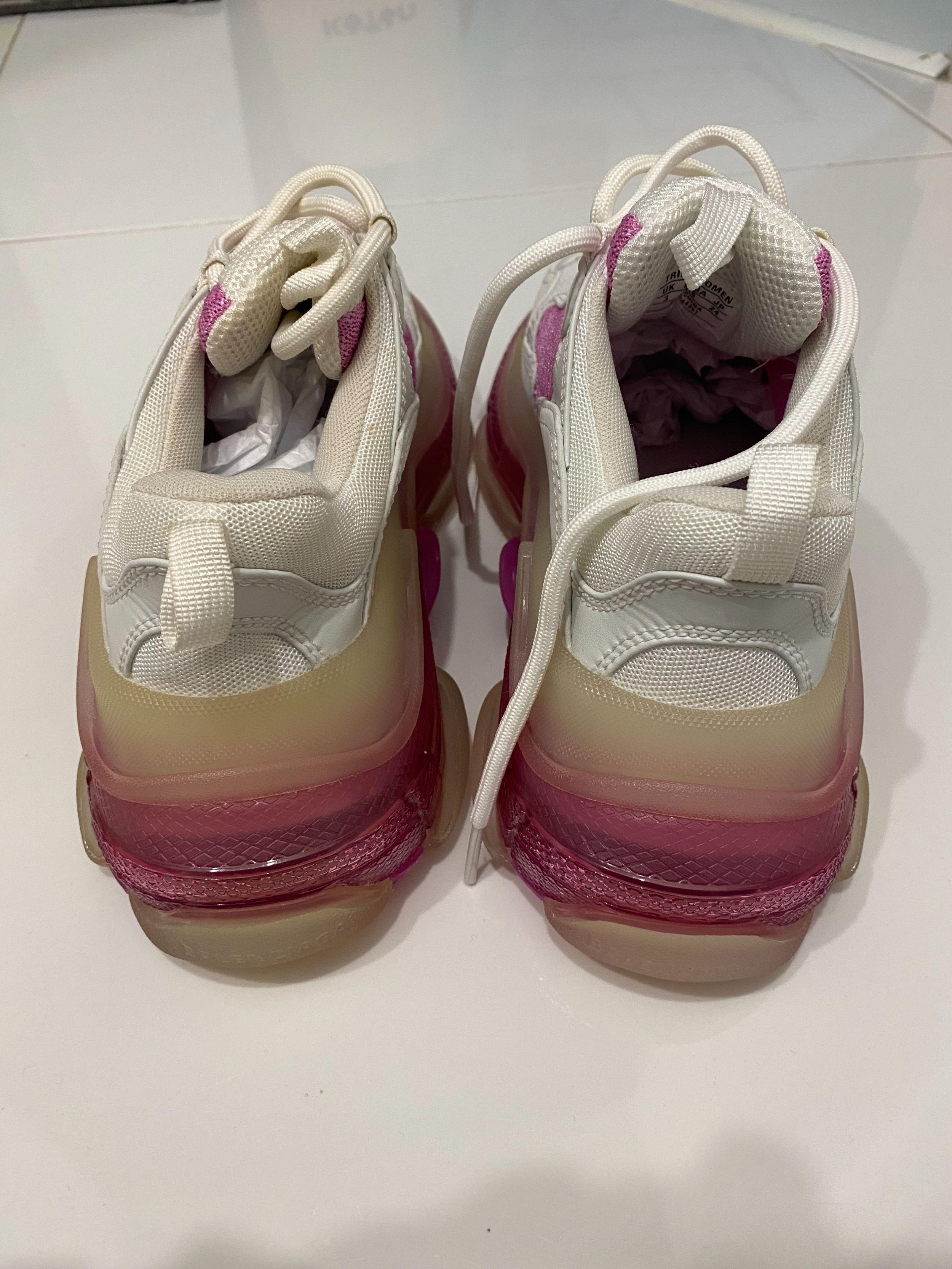 Balenciaga Pink and White Triple S Trainers