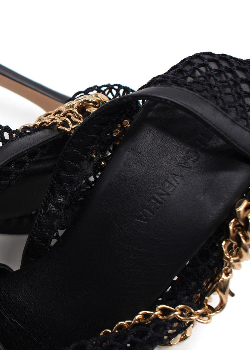 Bottega Veneta Black Net Stilletto with Gold Chain