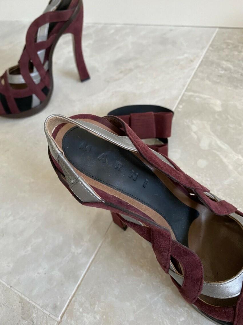 Marni Burgundy Suede Woven Sandals
