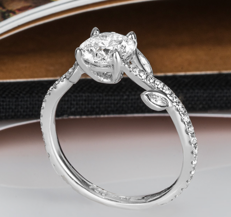 Intricate Floral White Gold Round Brilliant Cut Diamond Ring