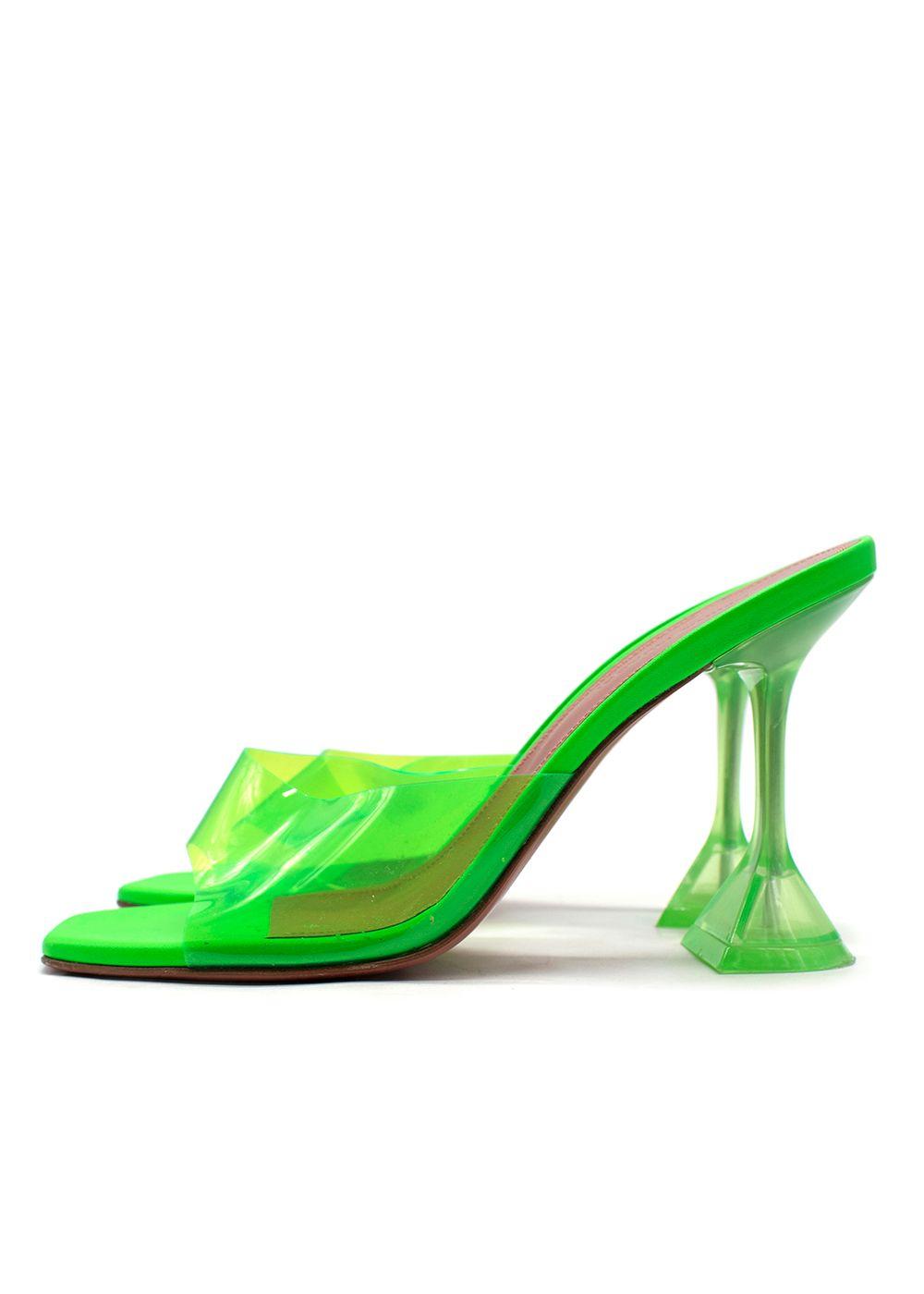 Amina Muaddi Neon Green Lupita PVC Mules