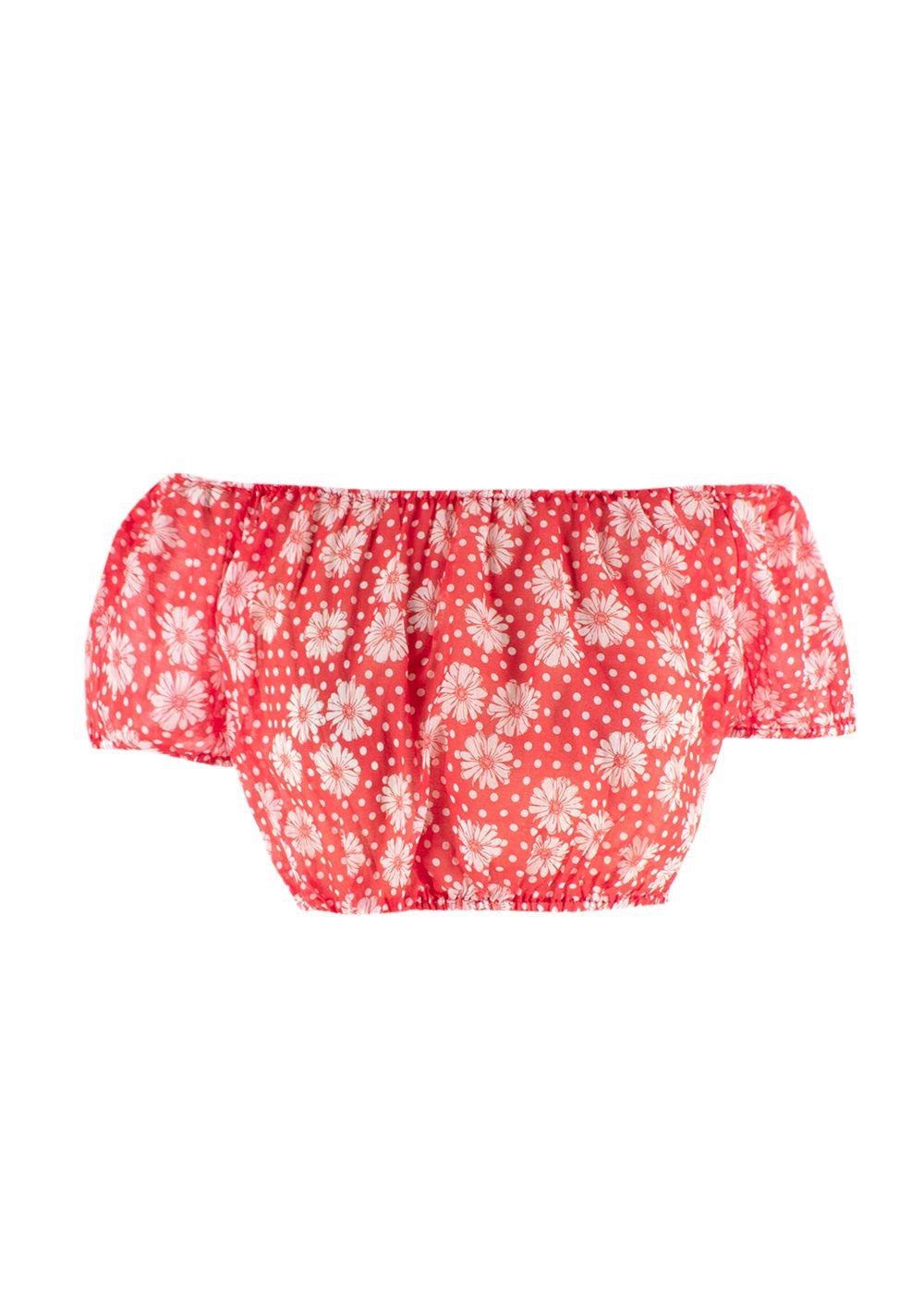 Lisa Marie Fernandez Red Floral Bardot Crop Top