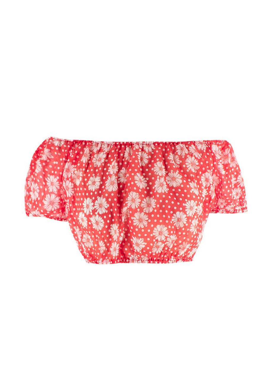 Lisa Marie Fernandez Red Floral Bardot Crop Top