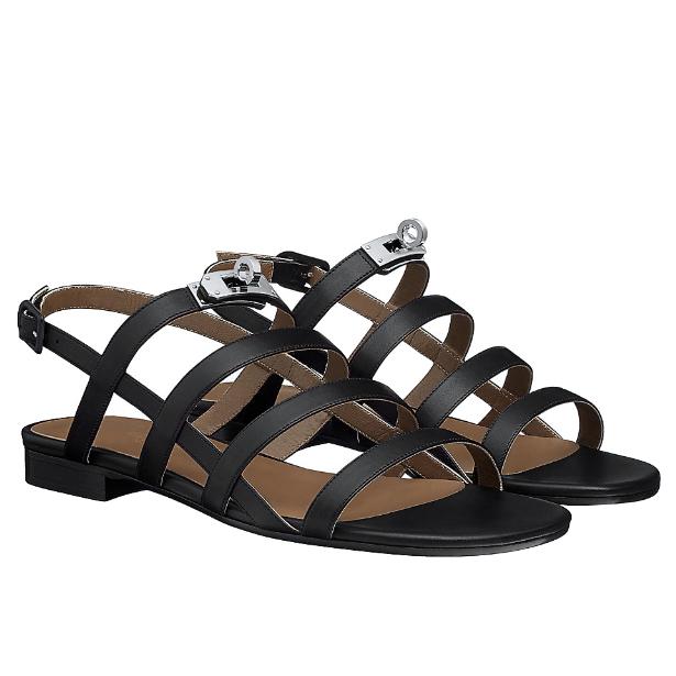 Hermes Black Leather Transat Sandals