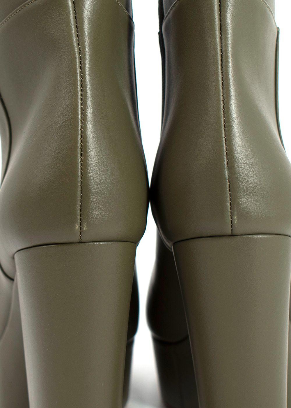 Ilio Smeraldo Olive Green Platform Leather Ankle Boots