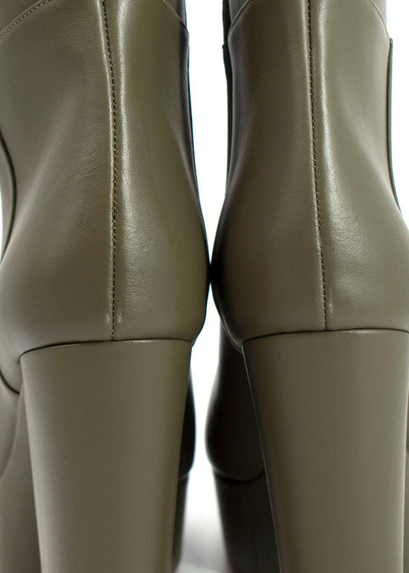 Ilio Smeraldo Olive Green Platform Leather Ankle Boots