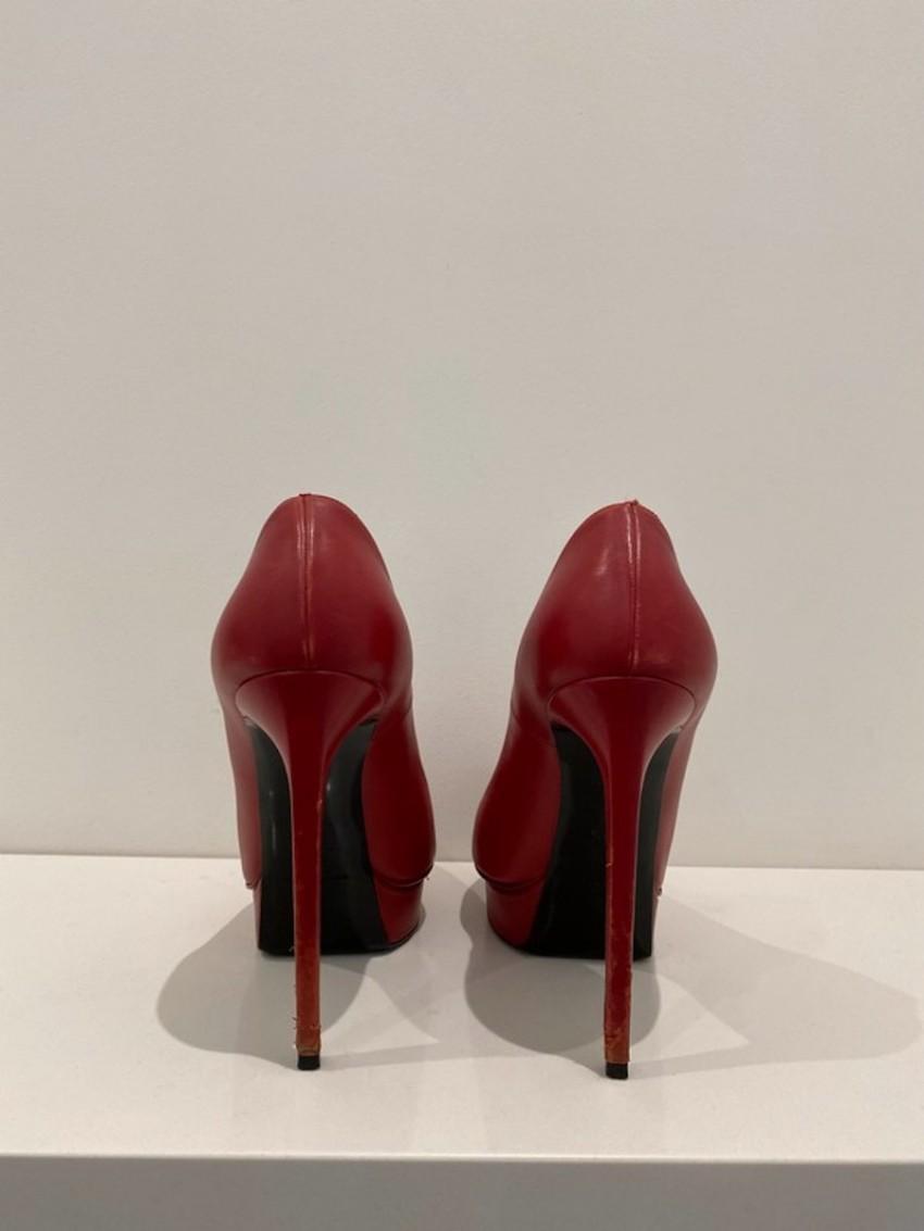 Saint Laurent Red Janis Platform Leather Pumps
