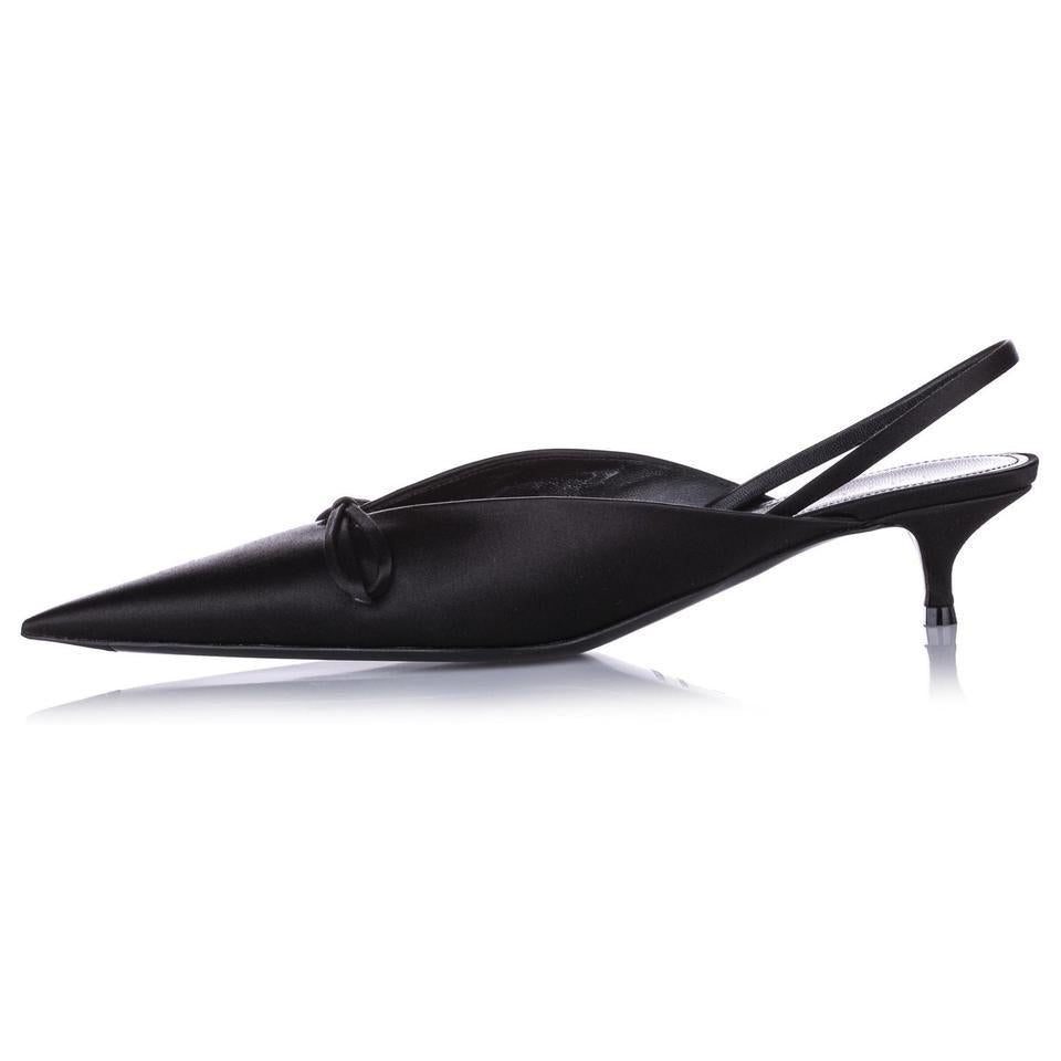 Black Satin 40mm Knife Slingback Mules