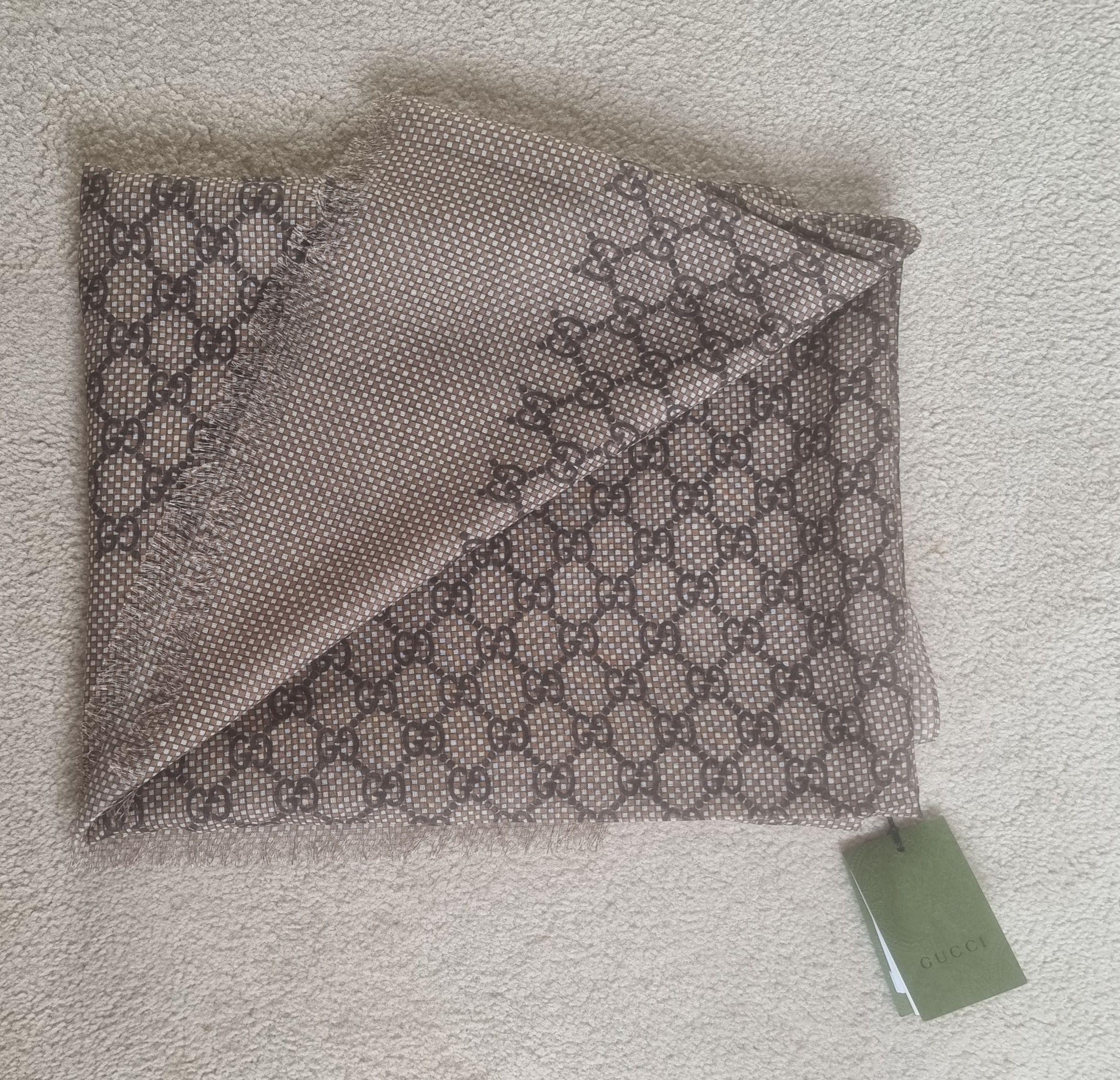 Gucci Brown GG Silk/Wool Scarf/Stole