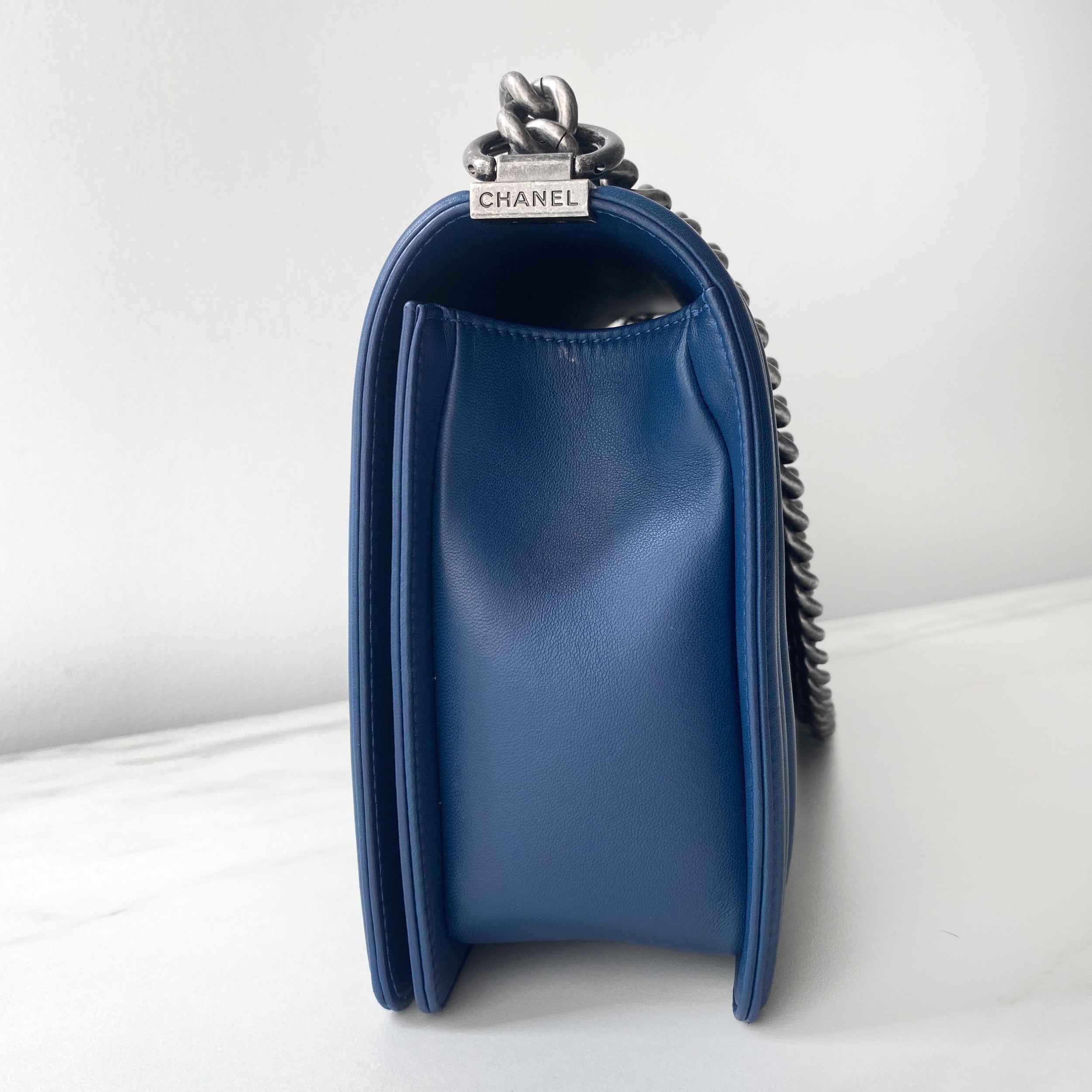 Blue Chevron Leather Boy Bag