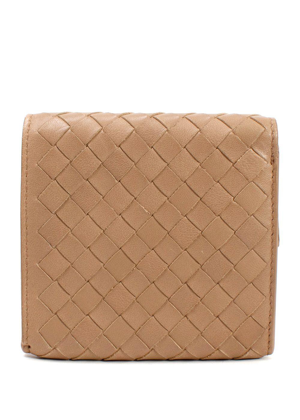Bottega Veneta  Beige  Small Intrecciato Tri-Fold Wallet