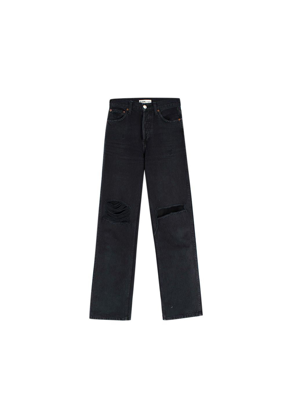 Black Distressed Straight Leg Jeans