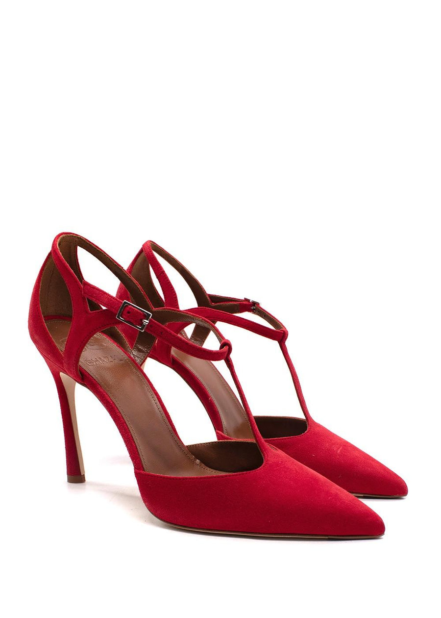 Ghazal Red Suede Jackie 100 Heels