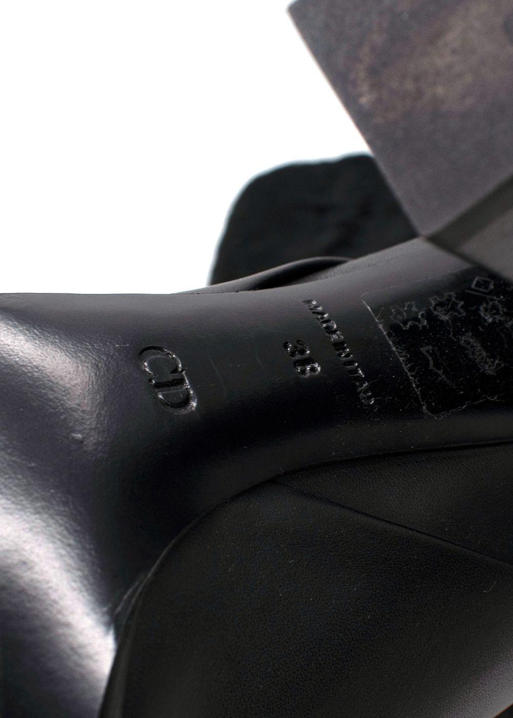 Dior Black Knee High Leather Boots with Fur Detail