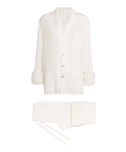 Olivia Von Halle Fifi Faux-Fur-Trim Silk Crepe Pyjamas