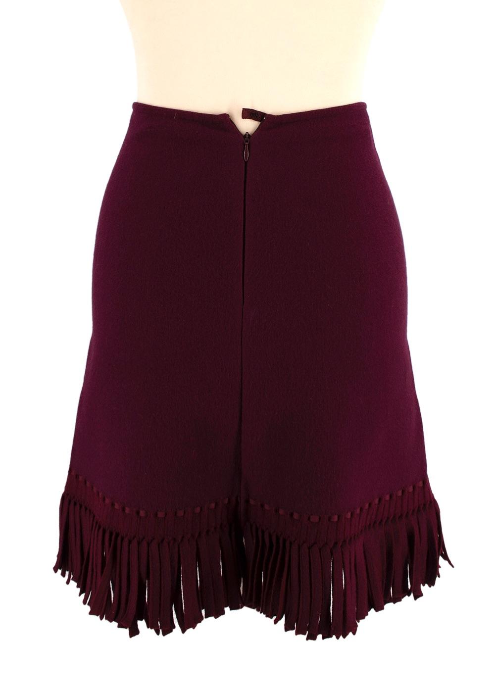 Alaia Burgundy Fringe Trimmed Mini Skirt