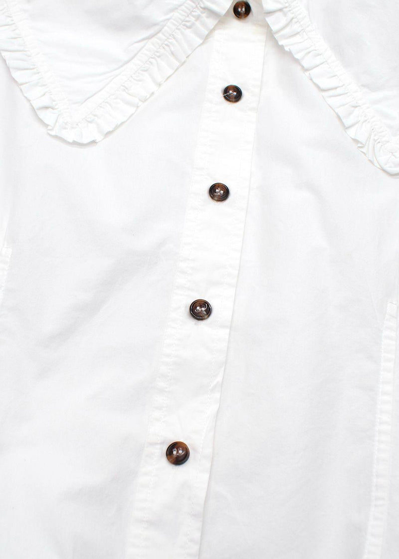 Ganni White Sleeveless Shirt with Oversized Frill Collar