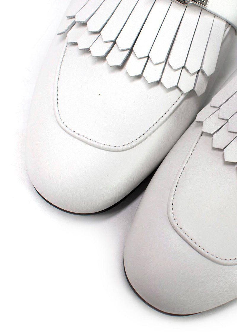 Hermes White Calfskin Oz Mules