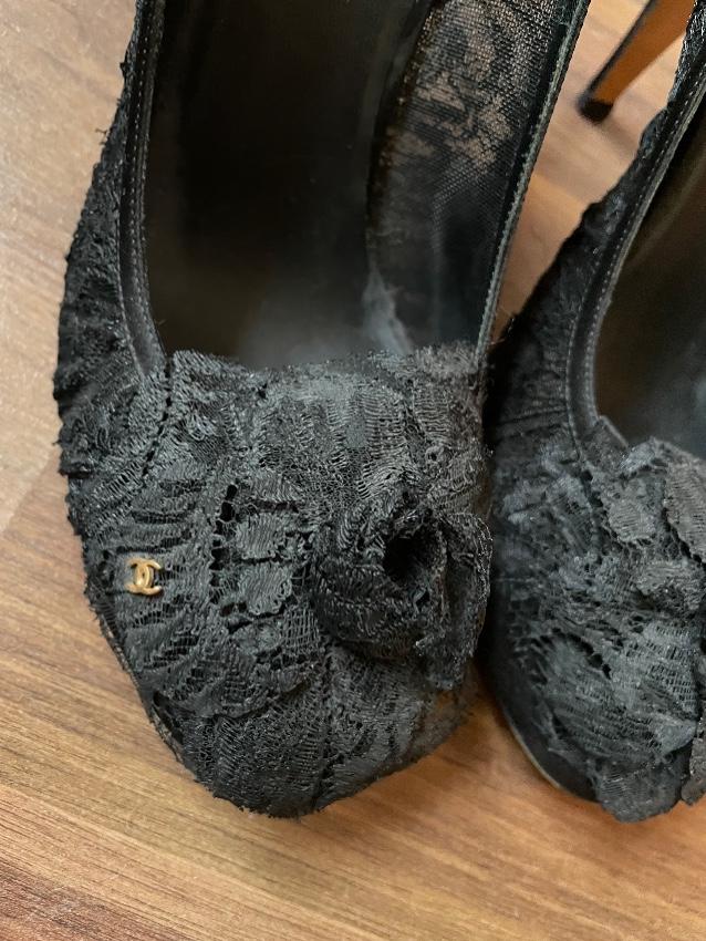 Chanel Black Lace Camellia Applique Pumps