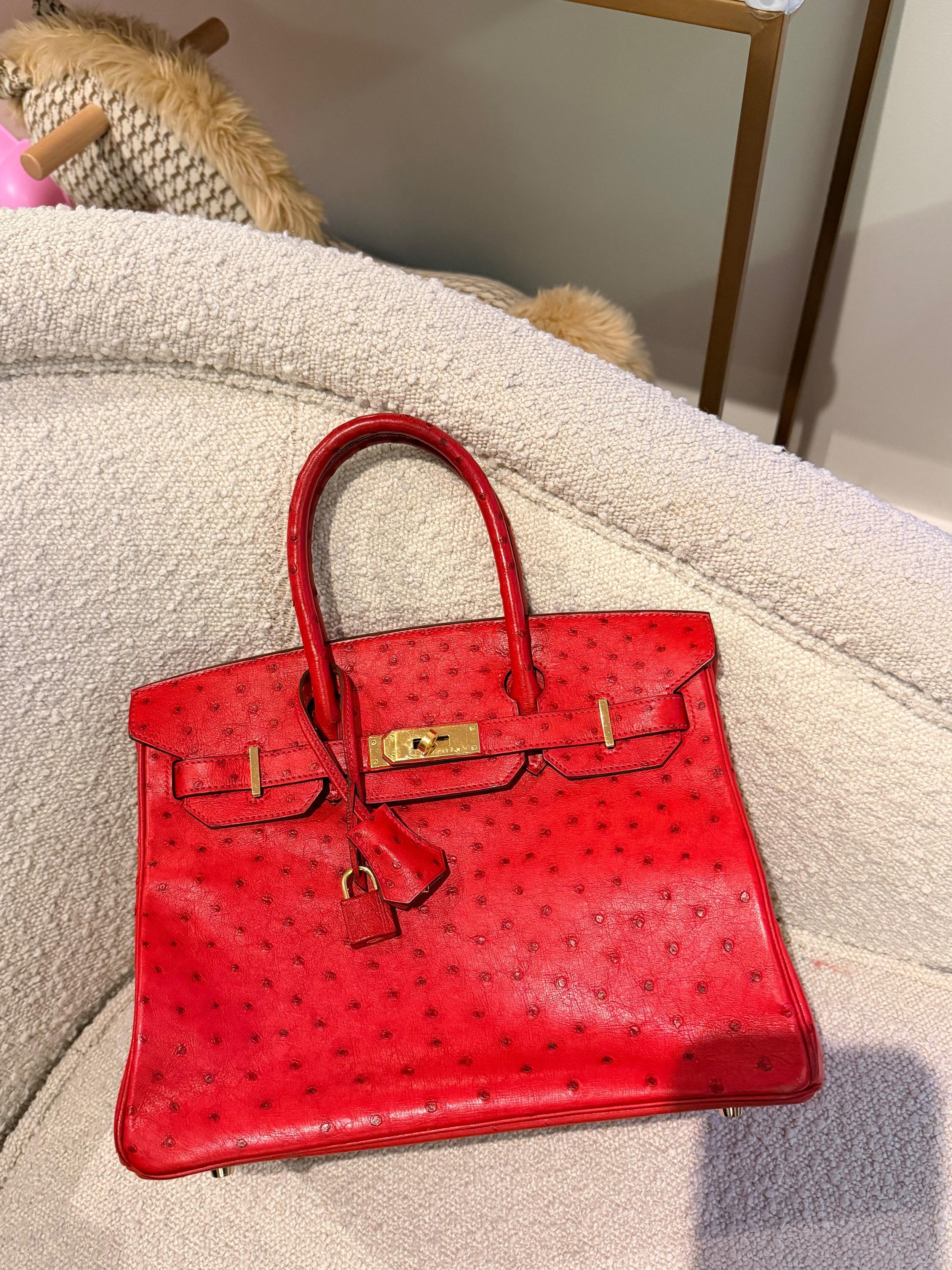 Hermes  Red Ostrich Birkin 30
