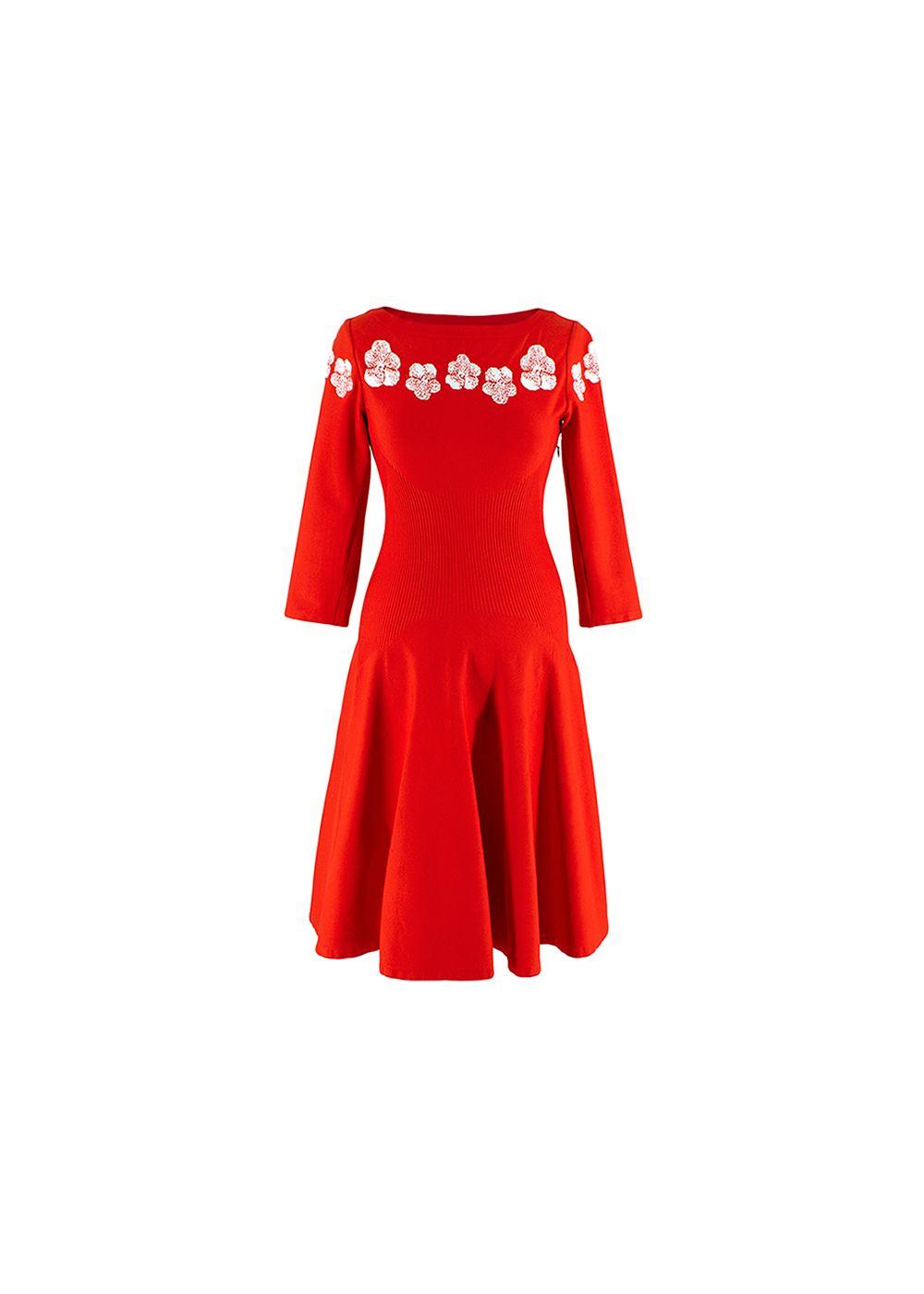 Floral Red Stretch Knit Skater Dress