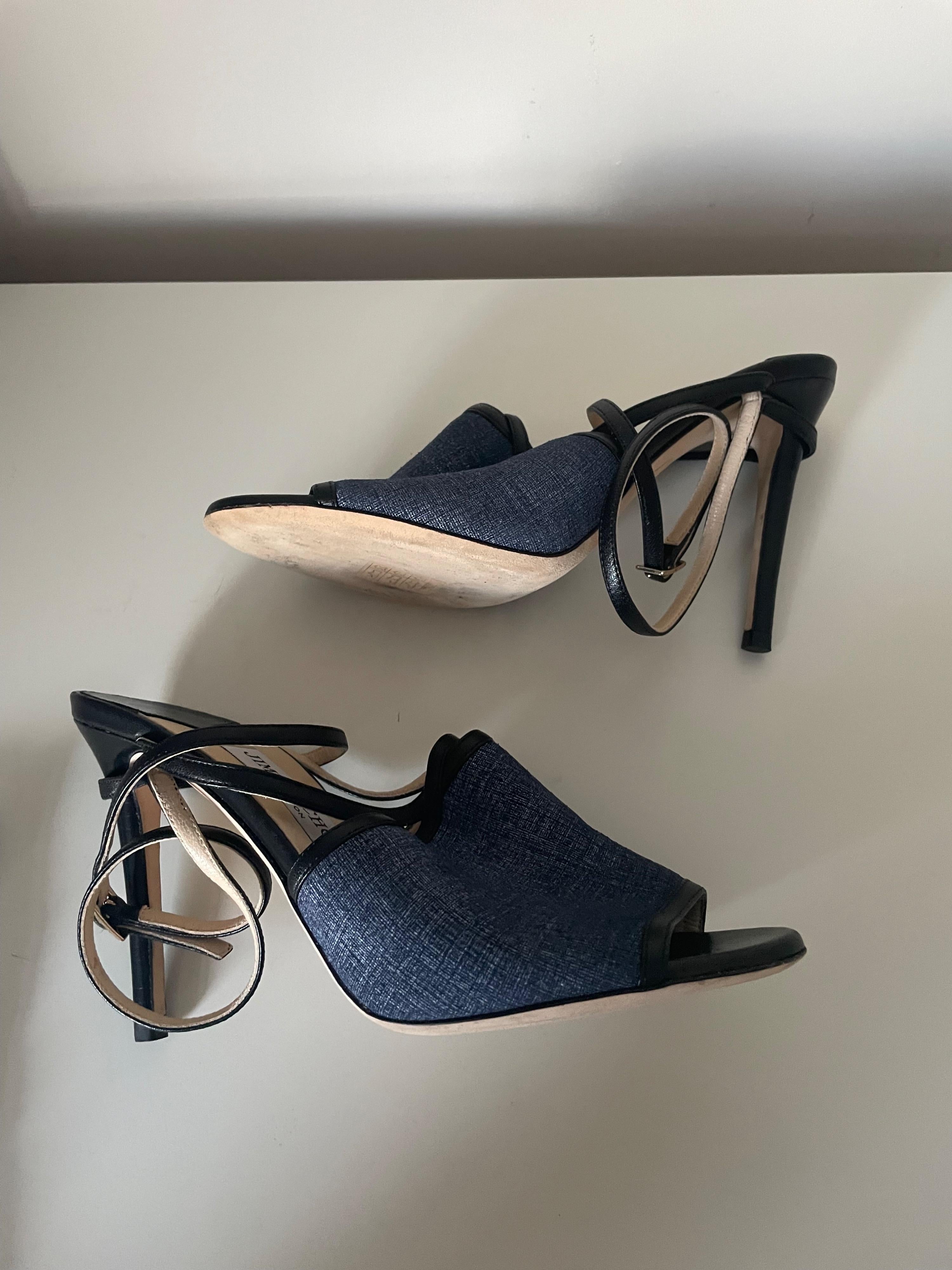 Flora Leather-trimmed Denim Sandals