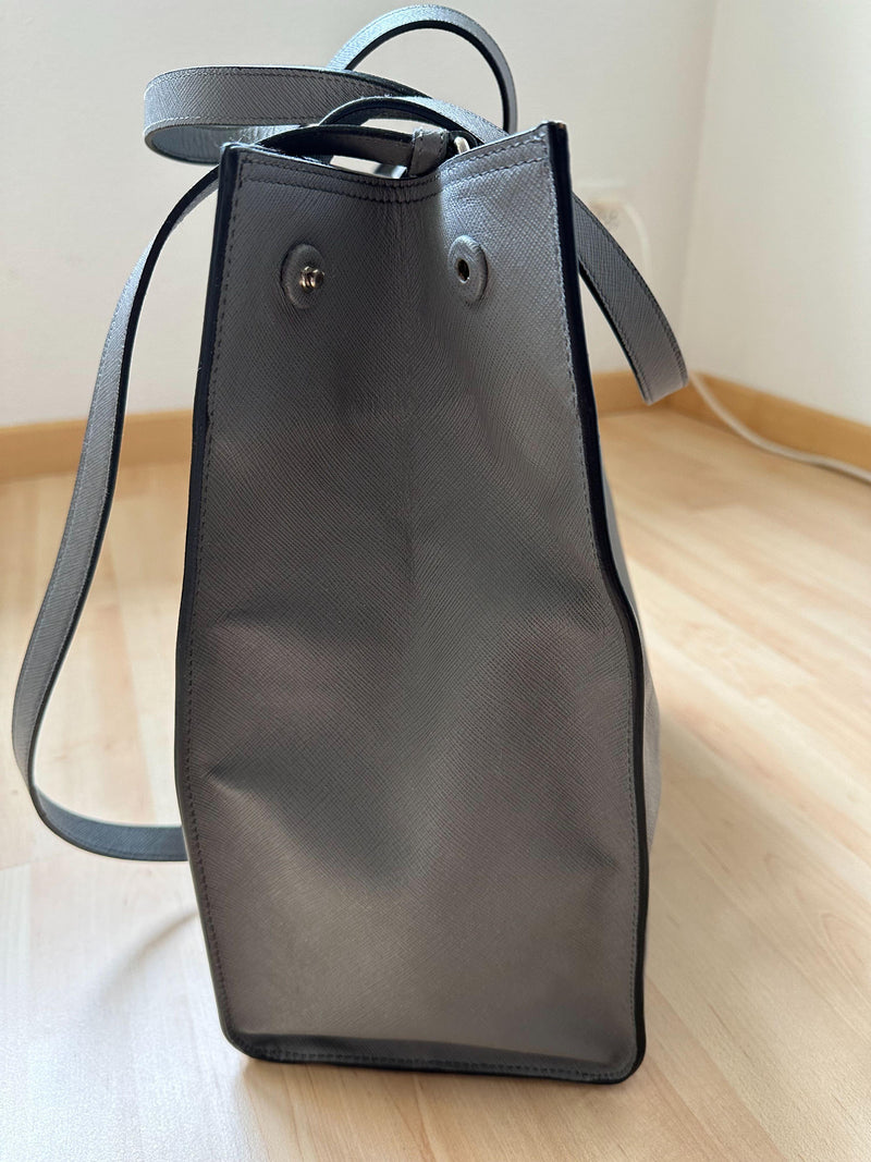 Prada Grey Saffiano Leather Tote Bag