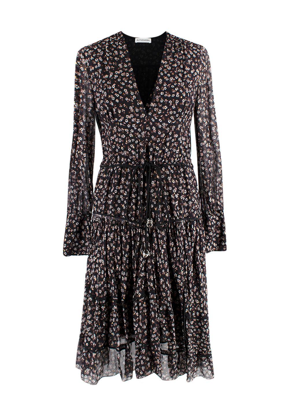 Altuzarra black floral long sleeved tiered dress