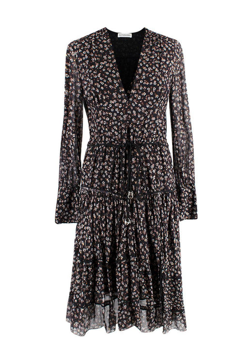 Altuzarra black floral long sleeved tiered dress