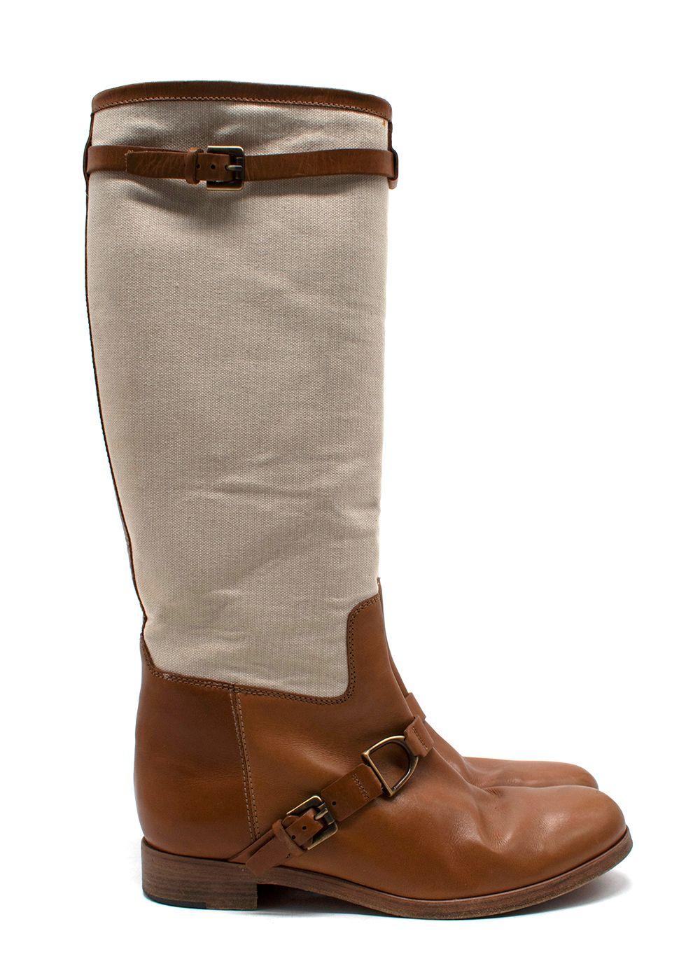 Ralph Lauren Beige Canvas-Leather Riding Boot