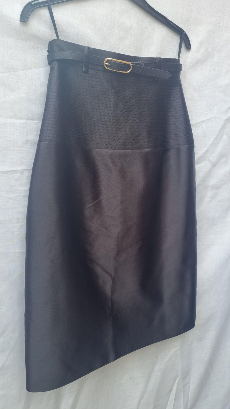 Black Silk Duchesse Embroidered Skirt