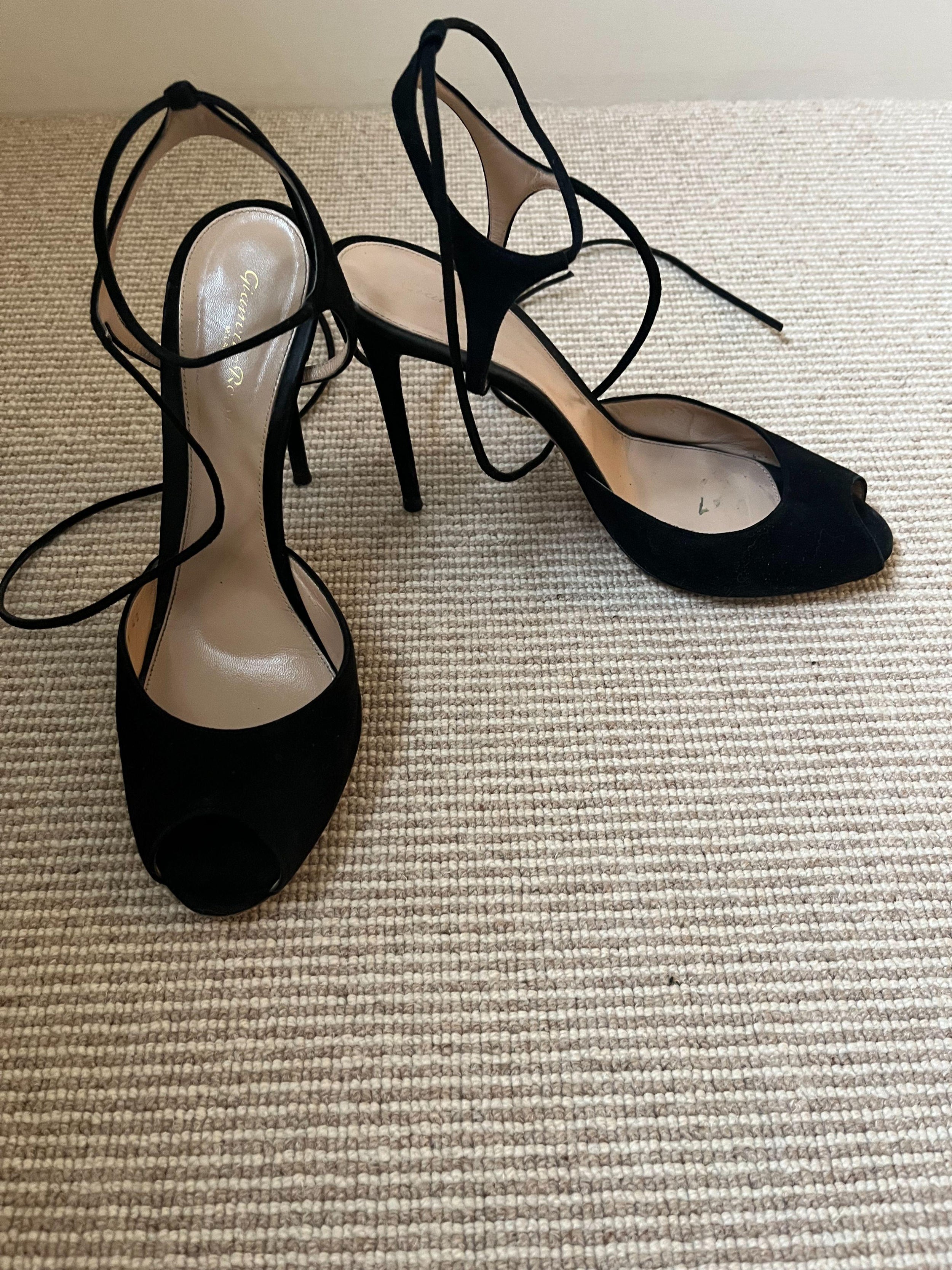 Gianvito Rossi Black Suede Wrap Around Heels