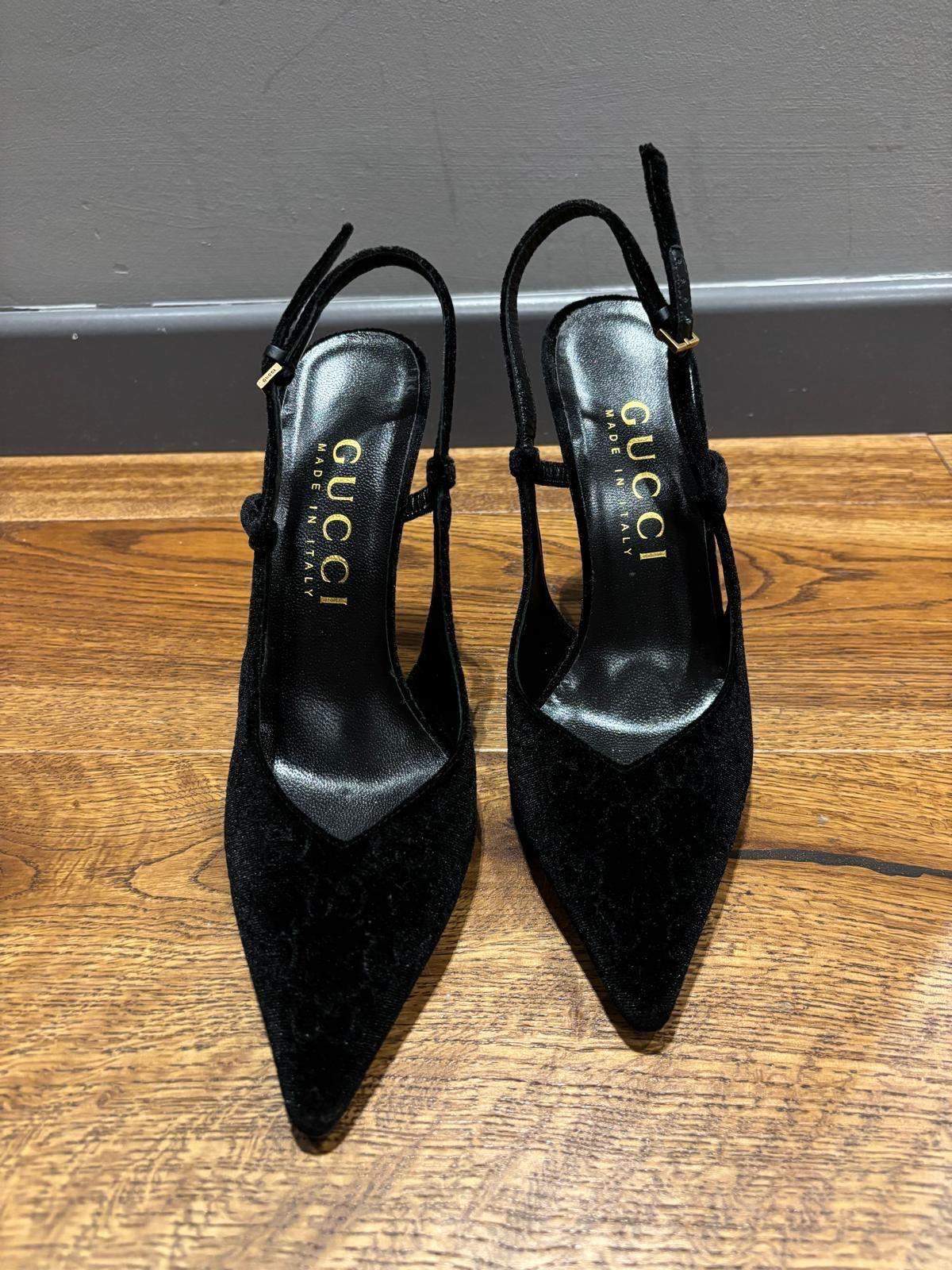 Gucci Black GG Velvet Heeled Sandals