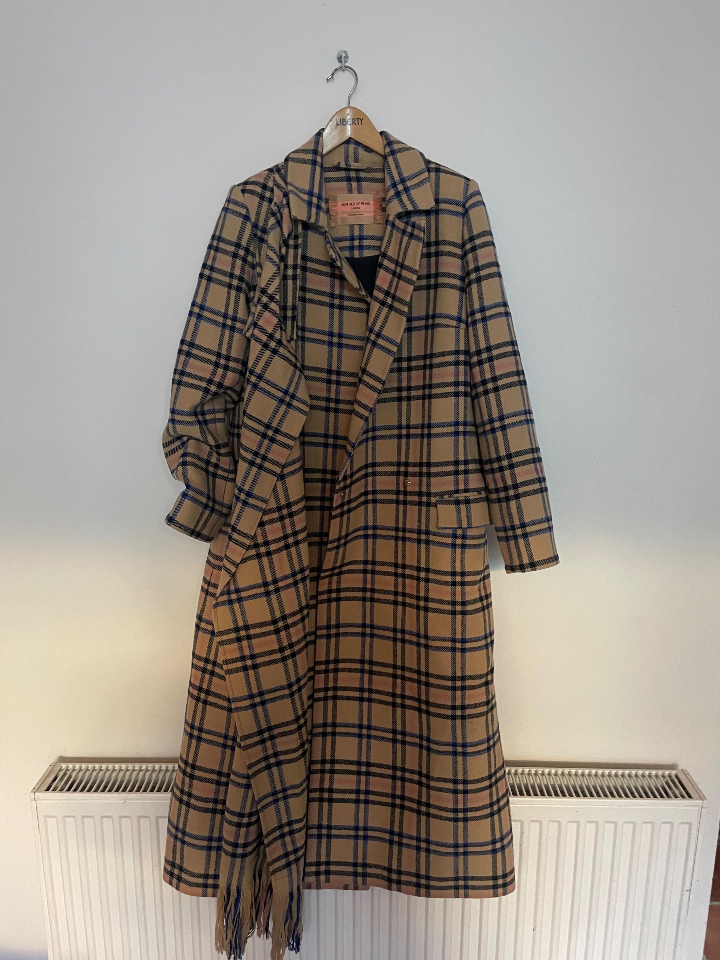 Check Wool Scarf Coat