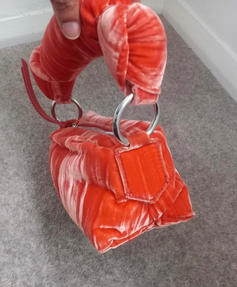 Dries Van Noten Orange Velvet Knot Bag