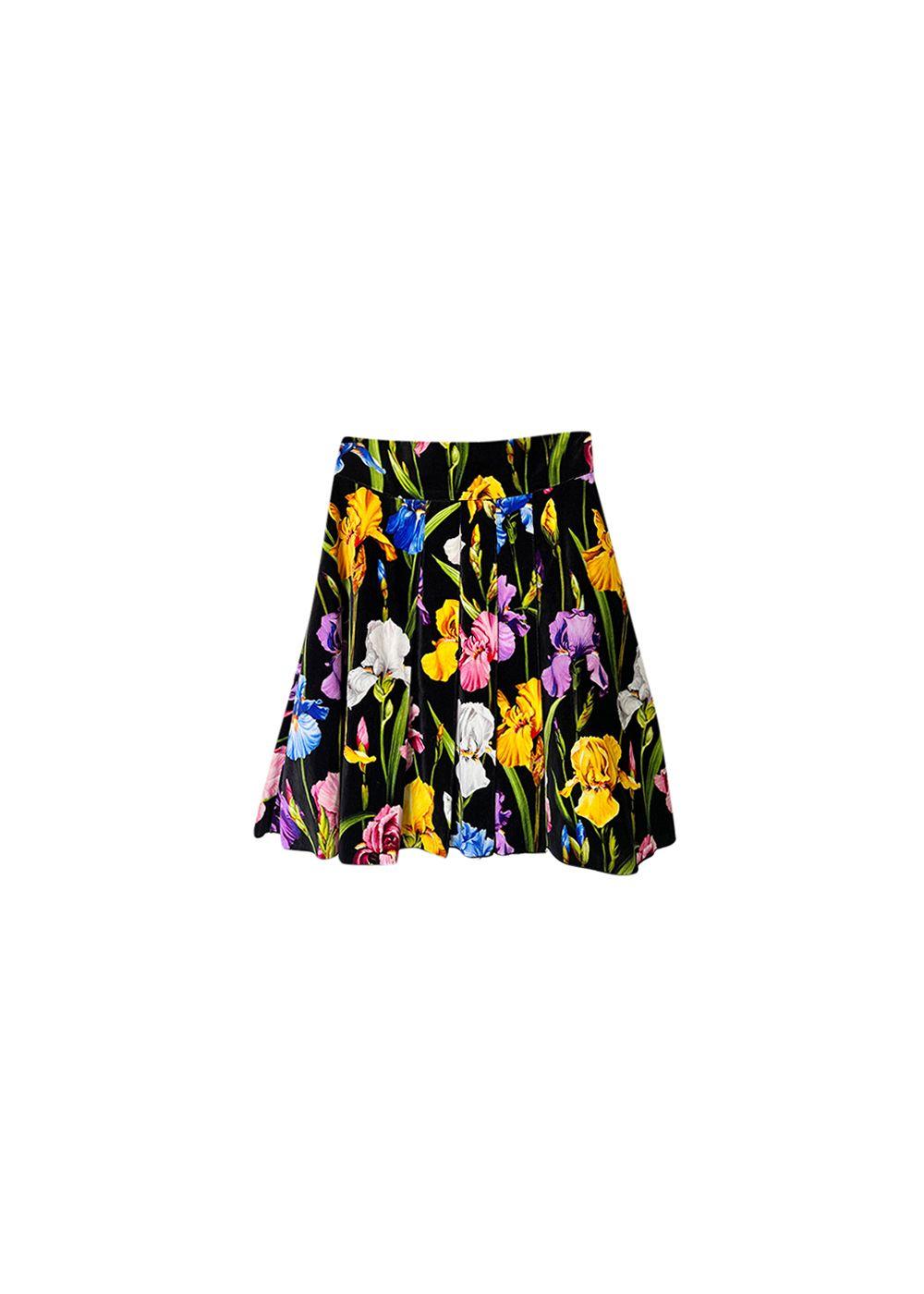 Black tulip printed velvet skirt