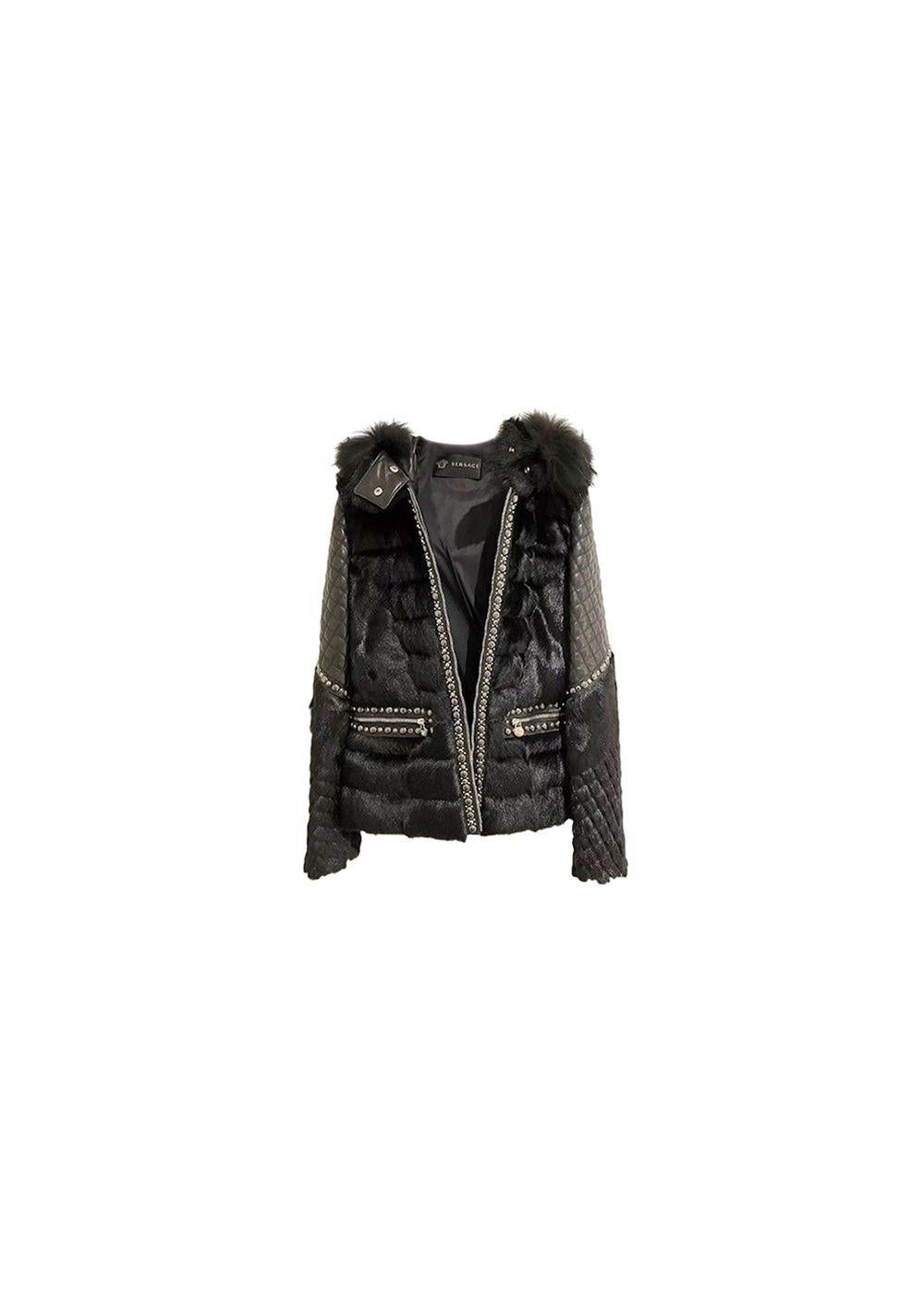 Black leather & goat fur jacket