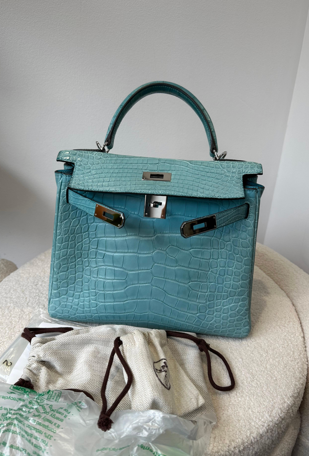 Hermes Bleu St Cyr Matte Croc Kelly 28