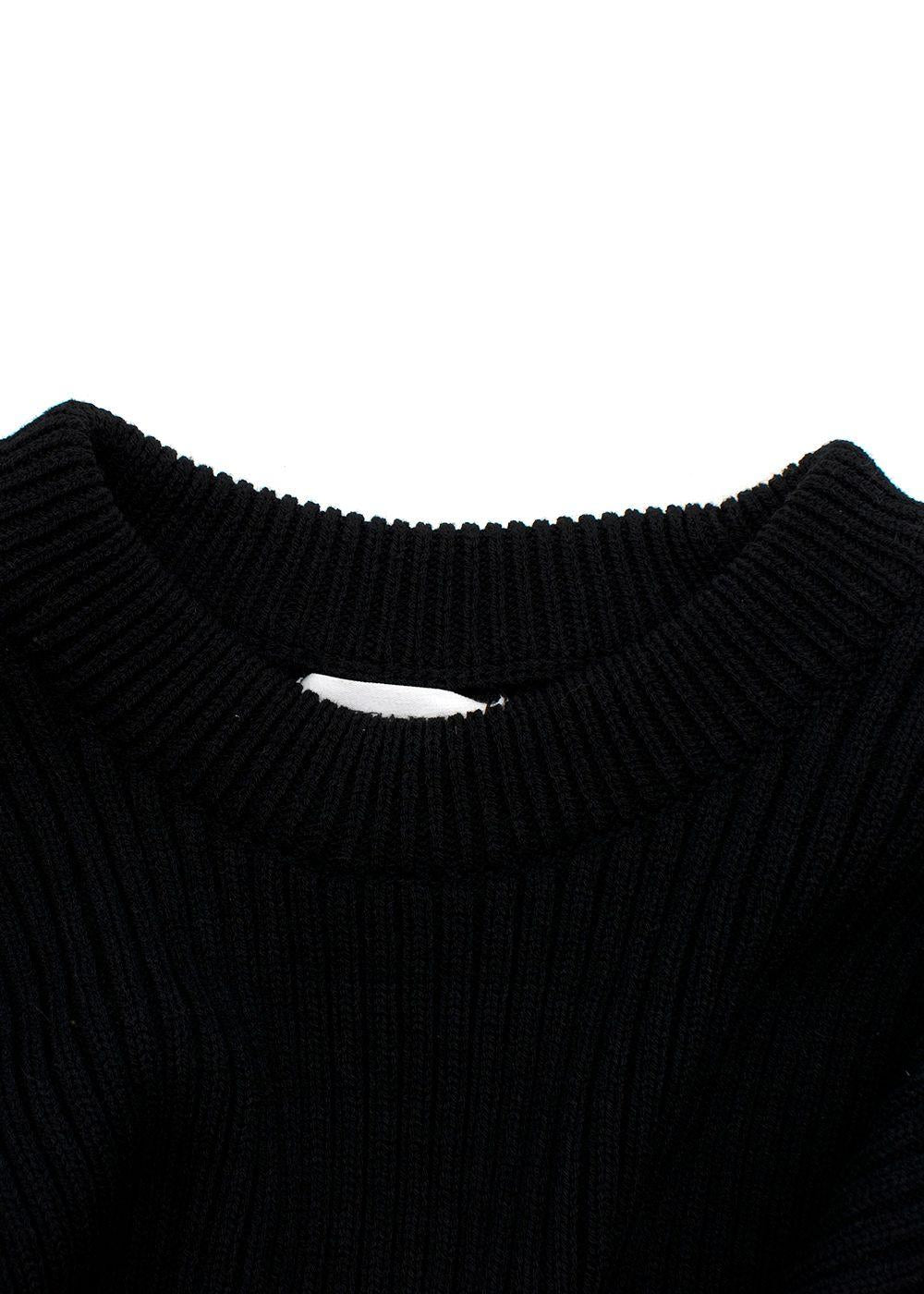 Open Back Black Ribbed Merino Wool Jumper Dress