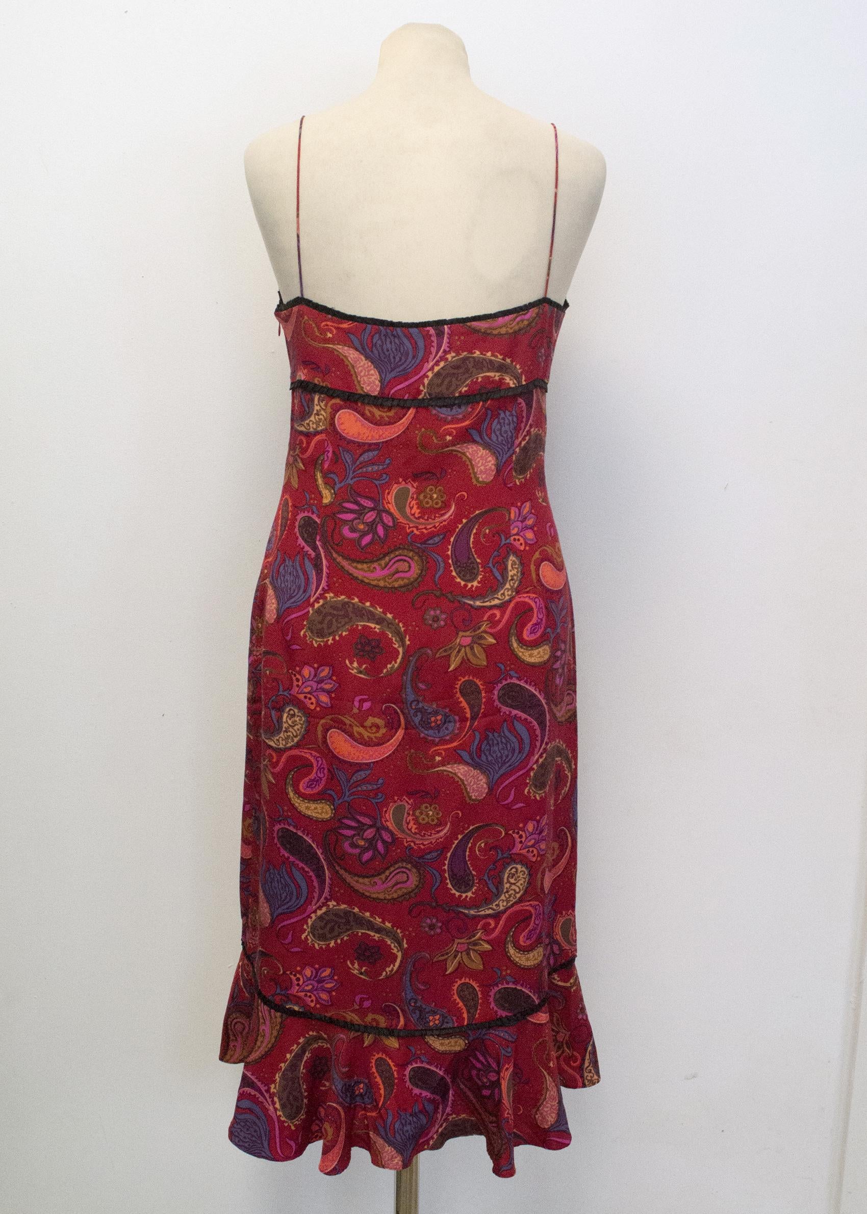 Nicole Miller red Paisley Print Silk Dress