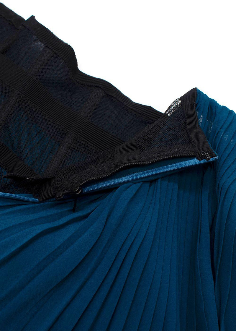 Christian Dior Teal Silk  And Black Lace Pleated Midi Skirt