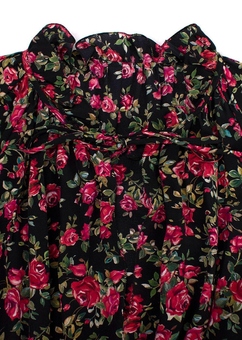 Dolce & Gabbana Black and Rose Floral Midi Silk Dress
