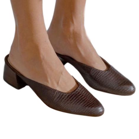 Mari Giudicelli  brown embossed leather mules