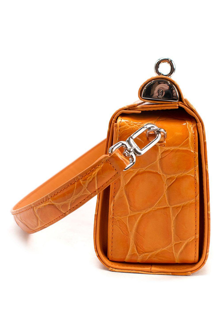 Gu-De Orange Gemma Cloud Croc Embossed Leather Shoulder Bag