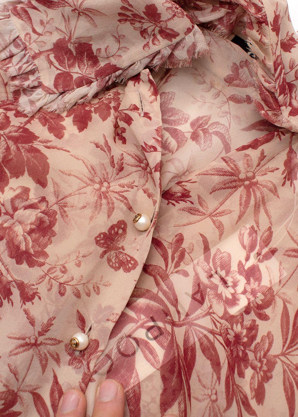 Gucci Floral Print Sheer Pussybow Silk Blouse
