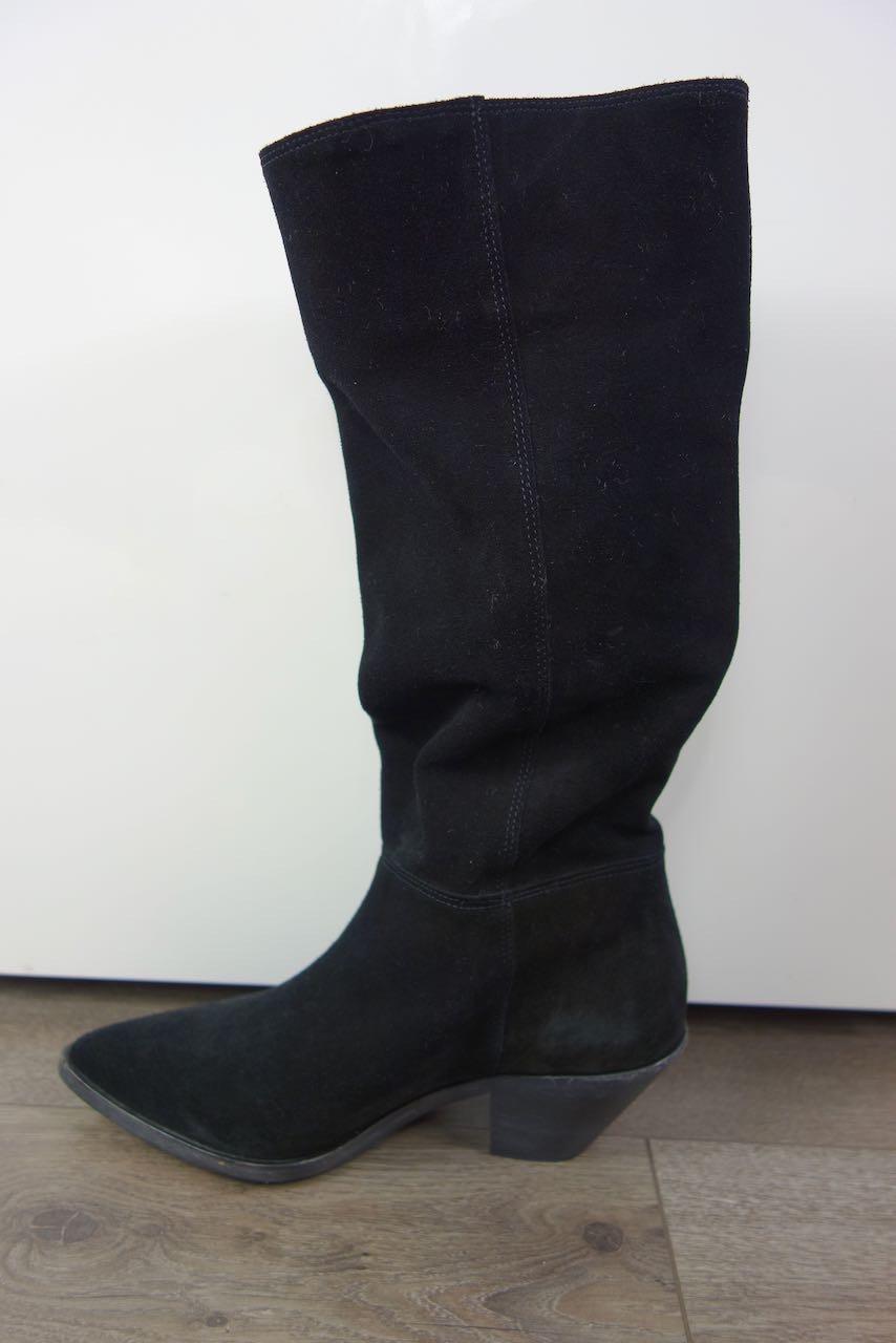 black suede long western heeled boots