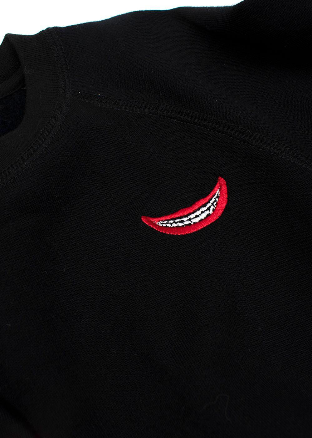 Kids 6A Black Cotton Sweatshirt With Embroidered Mouth